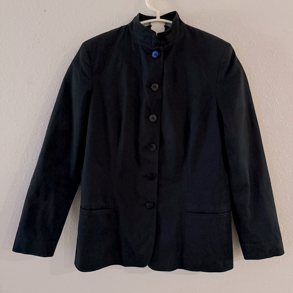 Lauren Ralph Lauren Jacket Cotton Blend Mandarin Collar Black Women’s Size 10P - Picture 1 of 16